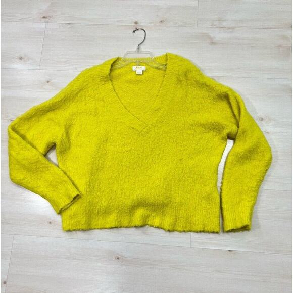 ANTHROPOLOGIE MAEVE PLUSH V-NECK COZY PULLOVER SWEATER M Neon Yellow - Picture 14 of 14
